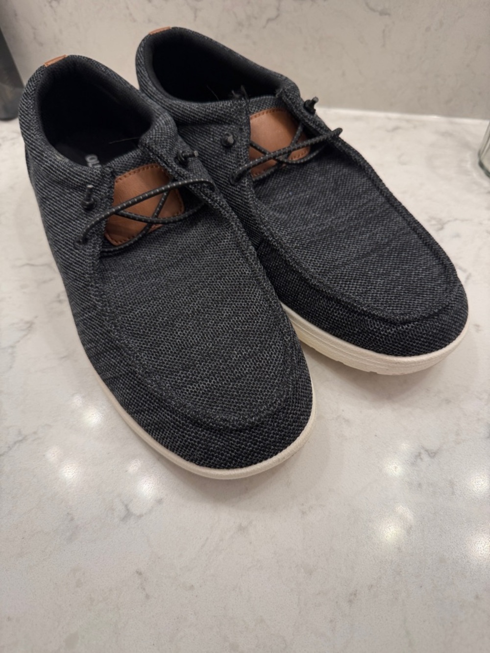 Old Navy Dark Charcoal Knit Slip-On Loafers with Brown Accent